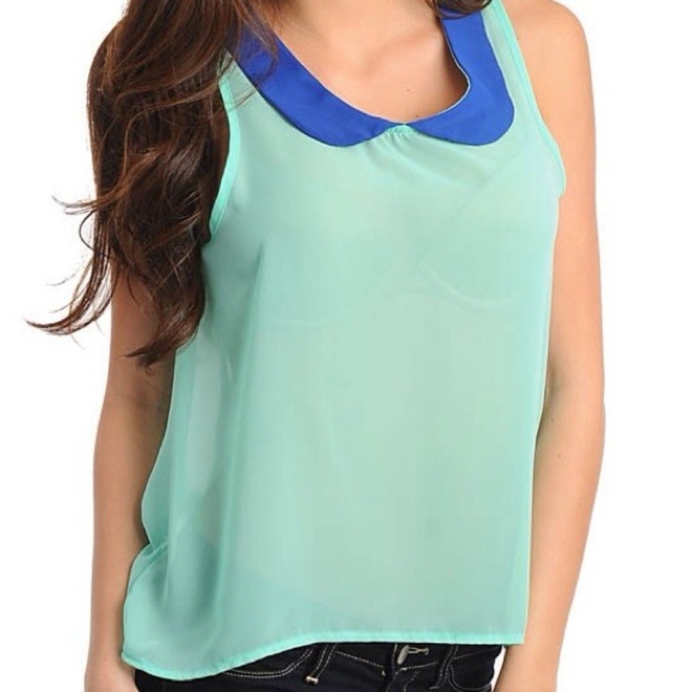 Mint Peter Pan Collar Top